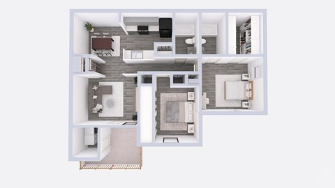 a 3d floor plan of a house with a bedroom and a living room